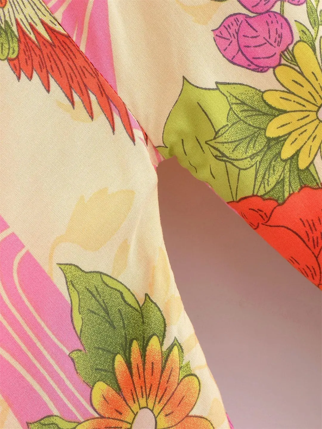 Women’S Print Bohemian Kimono Cardigan Midi Length Loose Blouse Lace-Up Sash Ethnic Holiday Robe