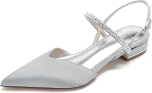 Womens Slingback Flats Shoes for Wedding Bride Comfortable Bridal Shoes,Silver,6