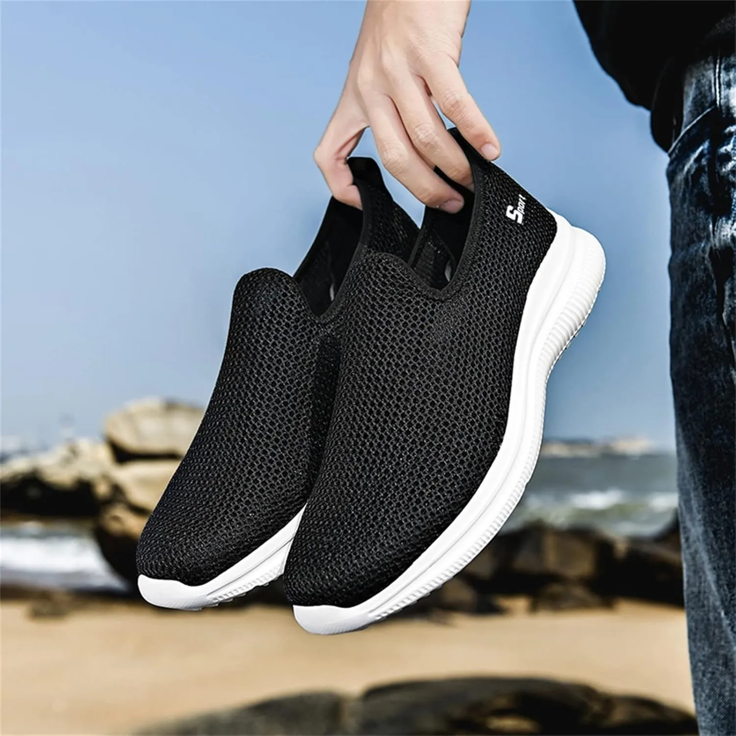 Womens Slip on Walking Shoes Comfort Lightweight Non Slip Work Shoes Women Mesh Breathable Men Shoes Casual Waterproof Sneakers Black Tennis Shoe Trainers Shoe