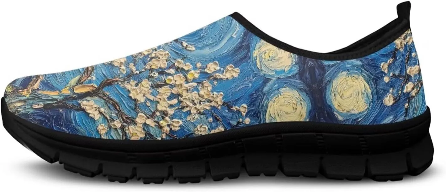 Womens Slip On Walking Shoes Ladies Art Print Tennis Shoes Wide