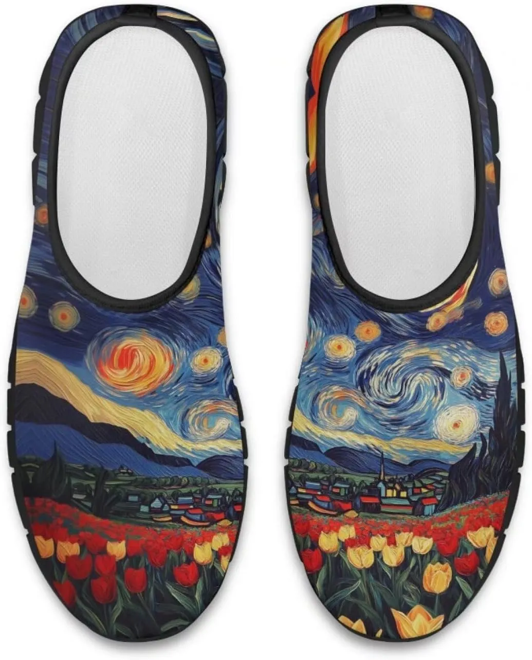 Womens Slip On Walking Shoes Ladies Art Print Tennis Shoes Wide