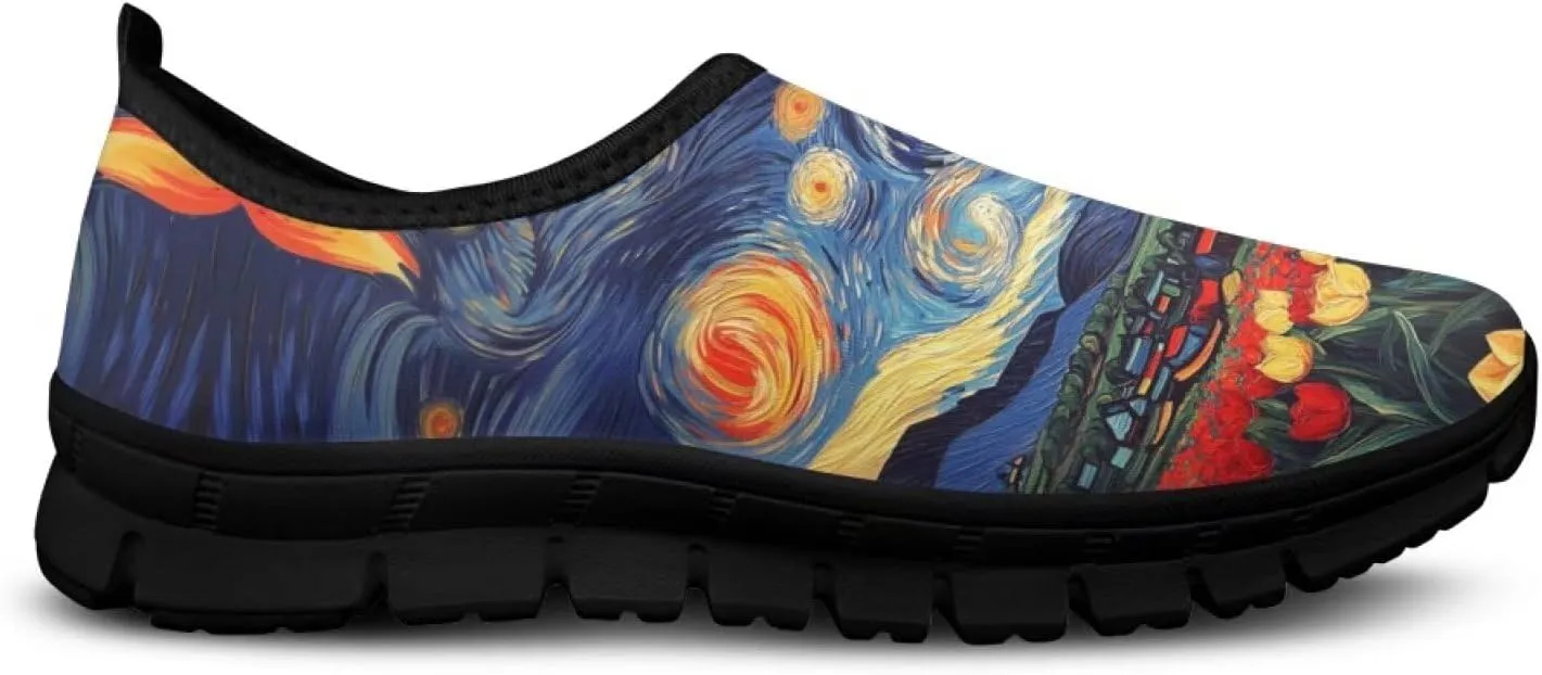 Womens Slip On Walking Shoes Ladies Art Print Tennis Shoes Wide