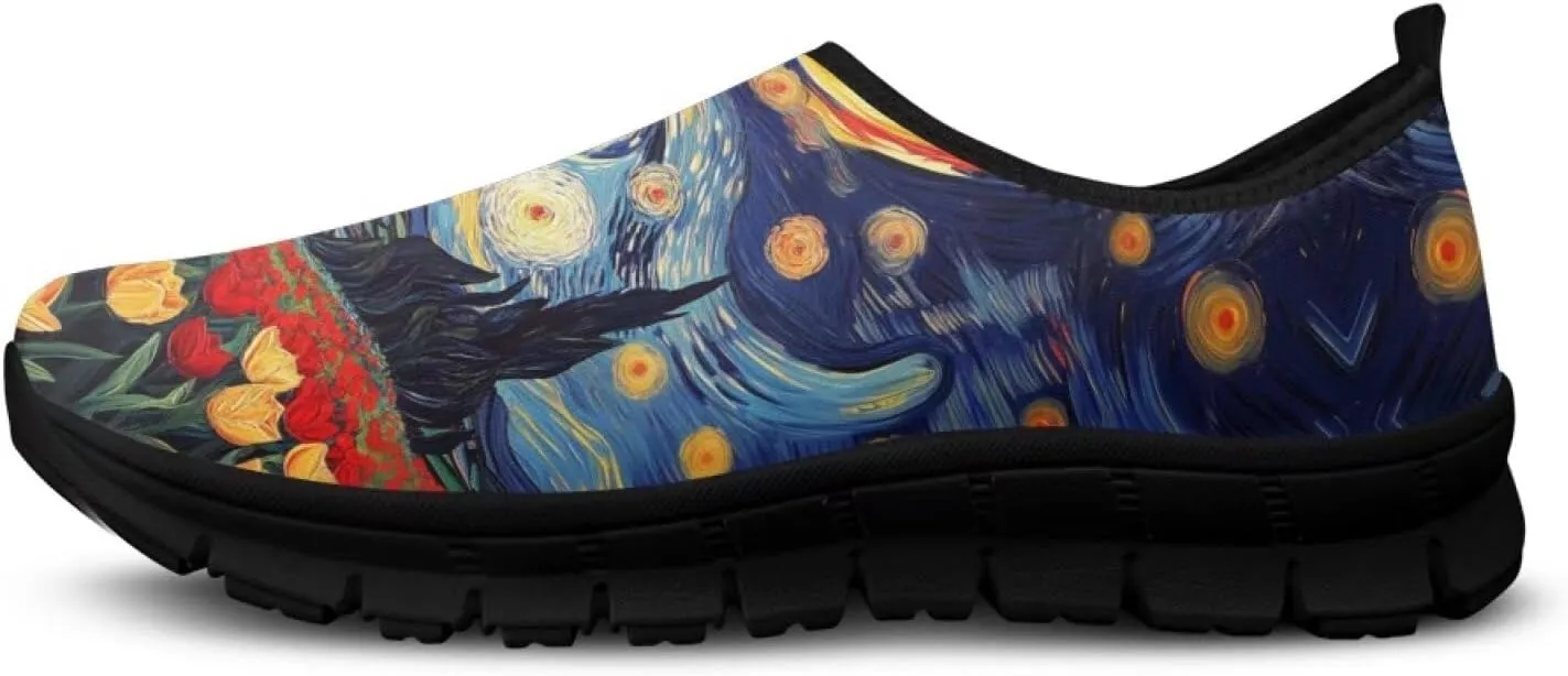 Womens Slip On Walking Shoes Ladies Art Print Tennis Shoes Wide