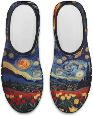 Womens Slip On Walking Shoes Ladies Art Print Tennis Shoes Wide