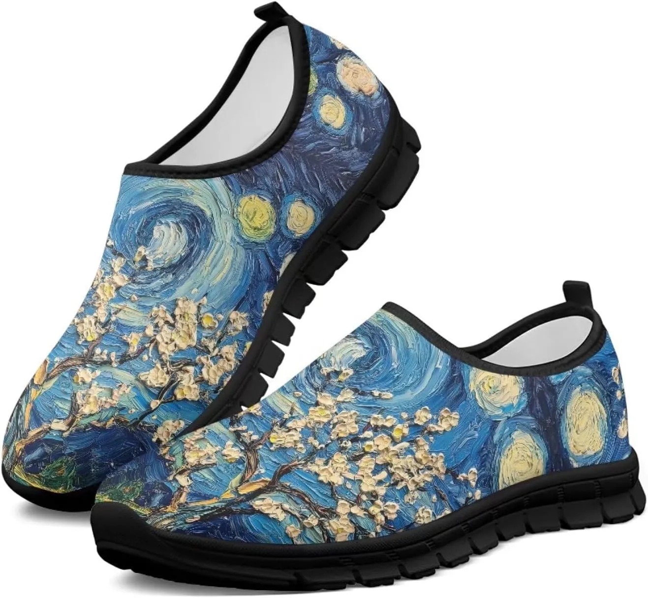Womens Slip On Walking Shoes Ladies Art Print Tennis Shoes Wide