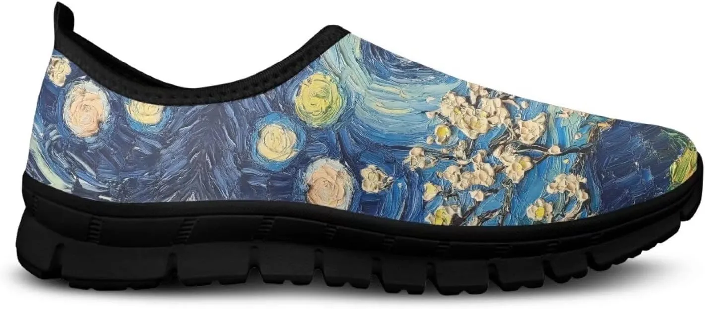 Womens Slip On Walking Shoes Ladies Art Print Tennis Shoes Wide