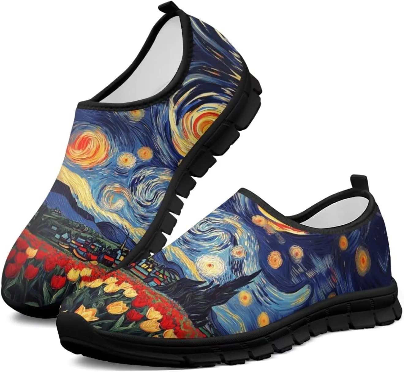 Womens Slip On Walking Shoes Ladies Art Print Tennis Shoes Wide