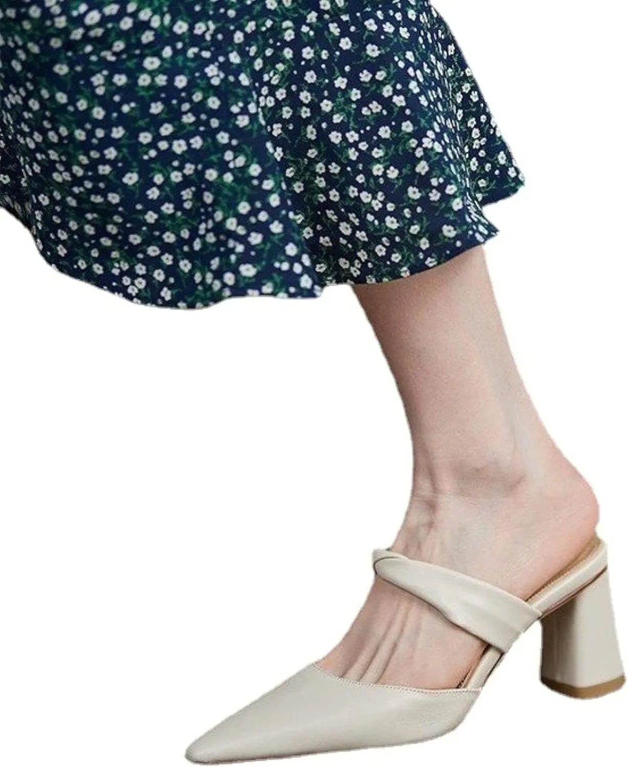 Women's Slippers, Simple Loafers, Pointed Pleated Lace up Block Heel Slippers, Women's Shoes