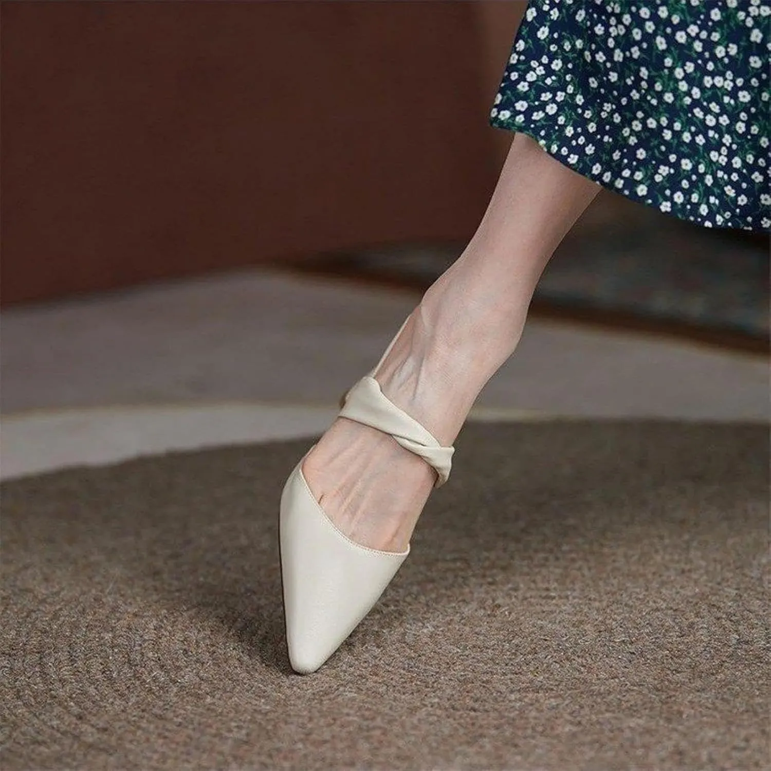 Women's Slippers, Simple Loafers, Pointed Pleated Lace up Block Heel Slippers, Women's Shoes