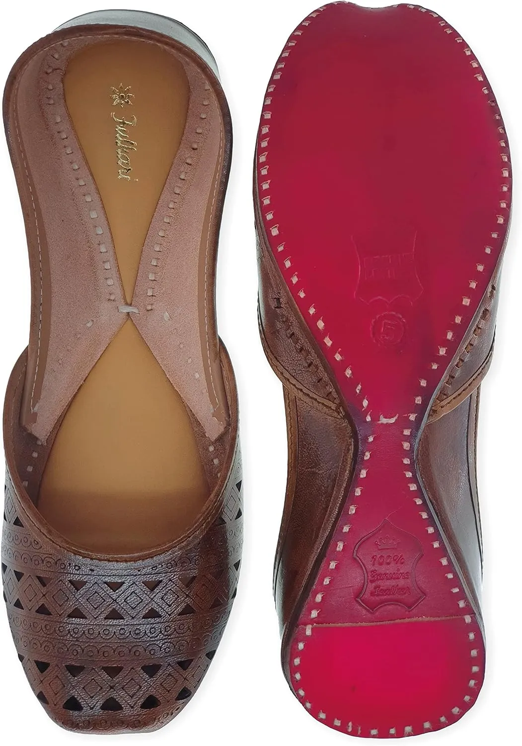 Women's Soft Leather Daily Casual Wear Jutis | Bite and Pinch Free Juti | Punjabi Jutti for Ladies | Flats Mojari Shoes | Phulkari Ethnic Flat for Girls |