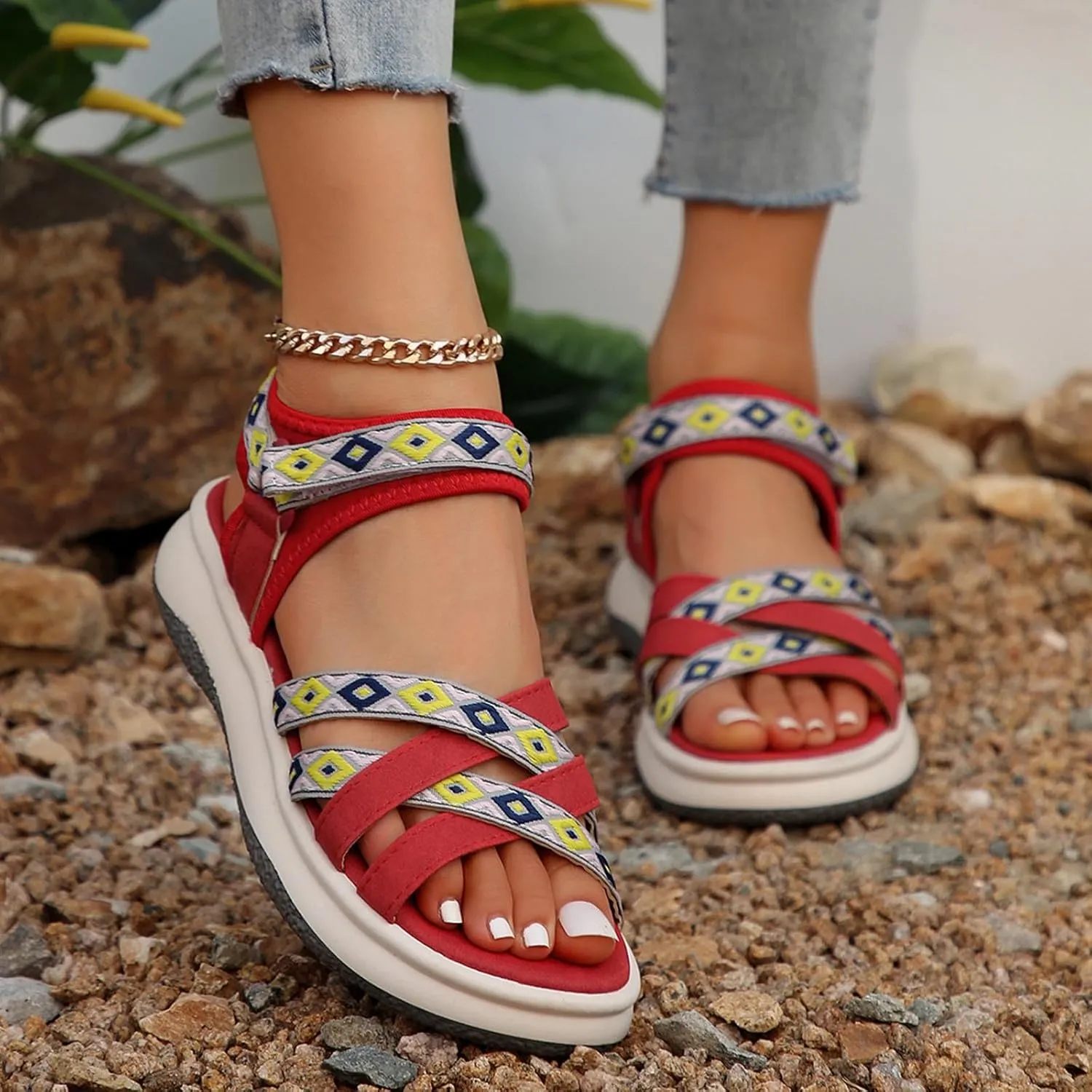Women's Summer Ethnic Style Sandals Large Size Casual Fashion Sandals Wearable Thick Bottom Slope Heel Sandals
