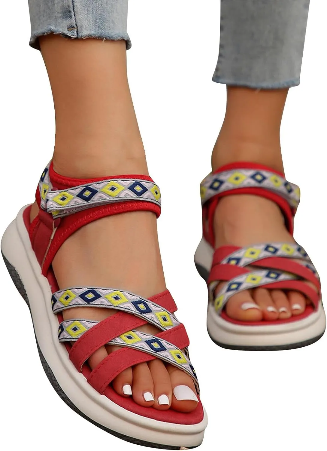 Women's Summer Ethnic Style Sandals Large Size Casual Fashion Sandals Wearable Thick Bottom Slope Heel Sandals