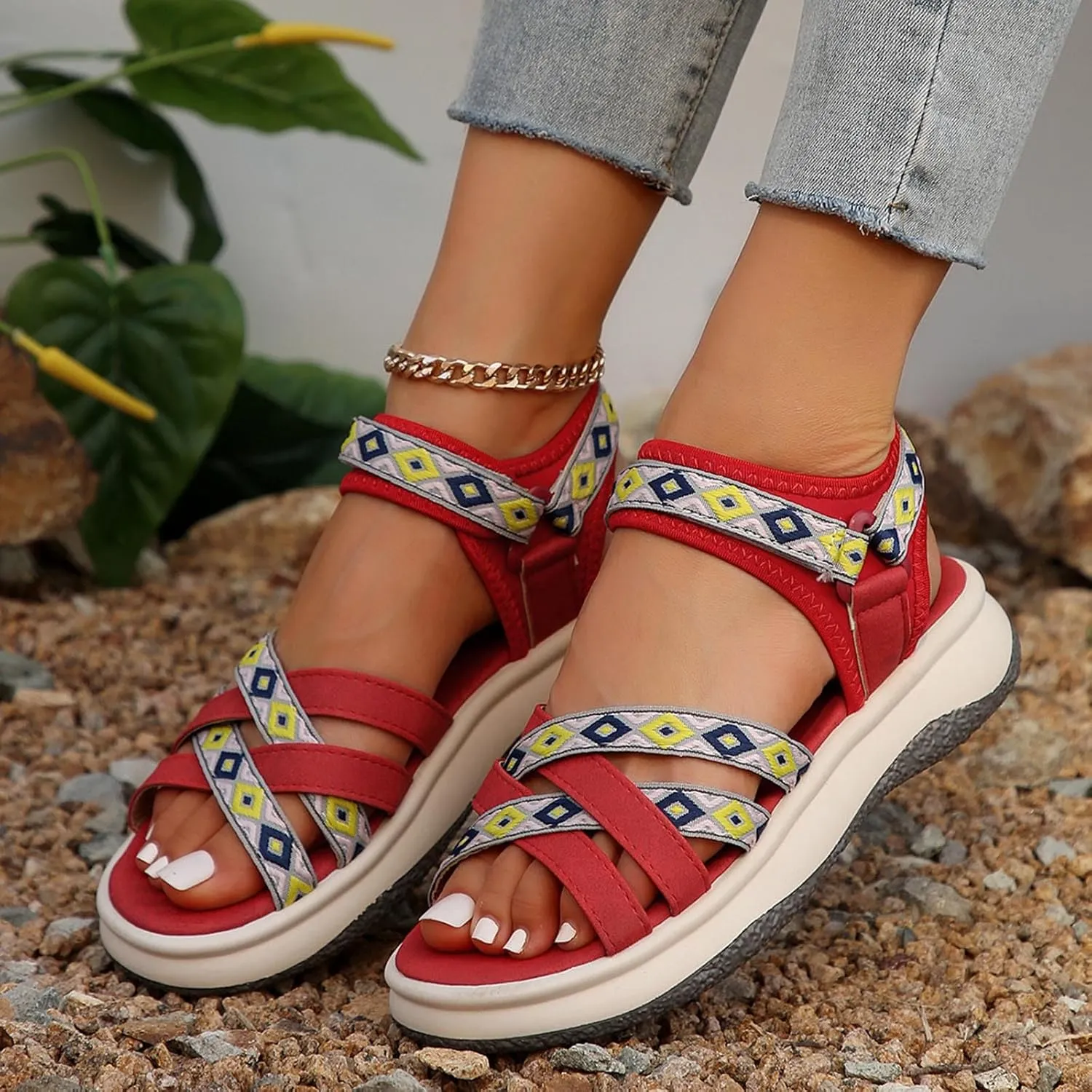 Women's Summer Ethnic Style Sandals Large Size Casual Fashion Sandals Wearable Thick Bottom Slope Heel Sandals