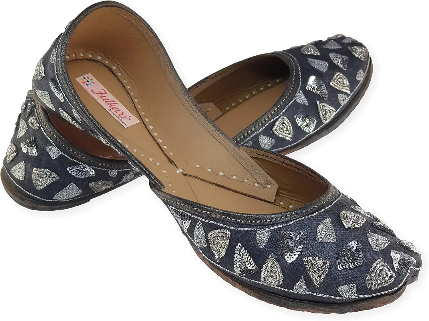 Women's Triangle Gold Genuine Soft Leather Jutis | Bite and Pinch Free Juttis | Punjabi Formal Jutti | Girl's Wedding Flat jooti Ladies Mojari | Bridal Ethnic Flats Juti |
