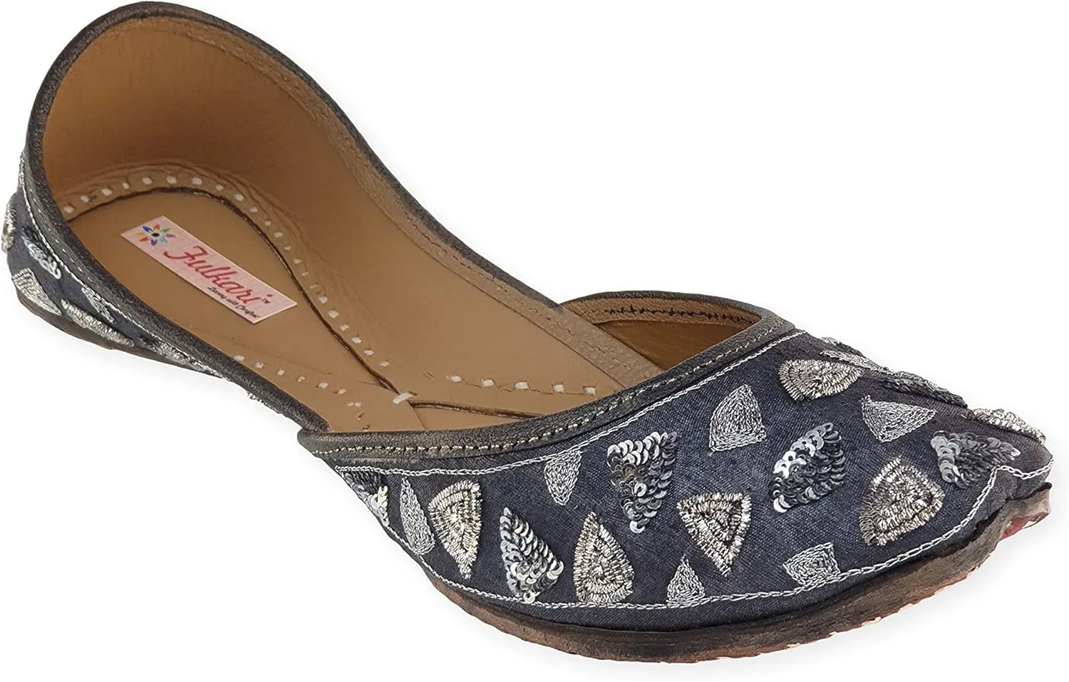 Women's Triangle Gold Genuine Soft Leather Jutis | Bite and Pinch Free Juttis | Punjabi Formal Jutti | Girl's Wedding Flat jooti Ladies Mojari | Bridal Ethnic Flats Juti |