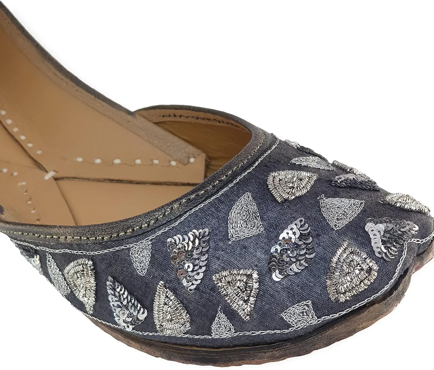 Women's Triangle Gold Genuine Soft Leather Jutis | Bite and Pinch Free Juttis | Punjabi Formal Jutti | Girl's Wedding Flat jooti Ladies Mojari | Bridal Ethnic Flats Juti |