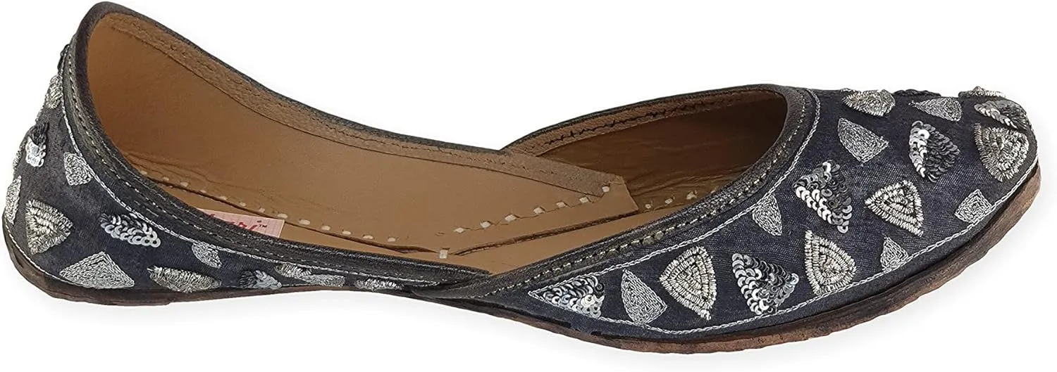Women's Triangle Gold Genuine Soft Leather Jutis | Bite and Pinch Free Juttis | Punjabi Formal Jutti | Girl's Wedding Flat jooti Ladies Mojari | Bridal Ethnic Flats Juti |
