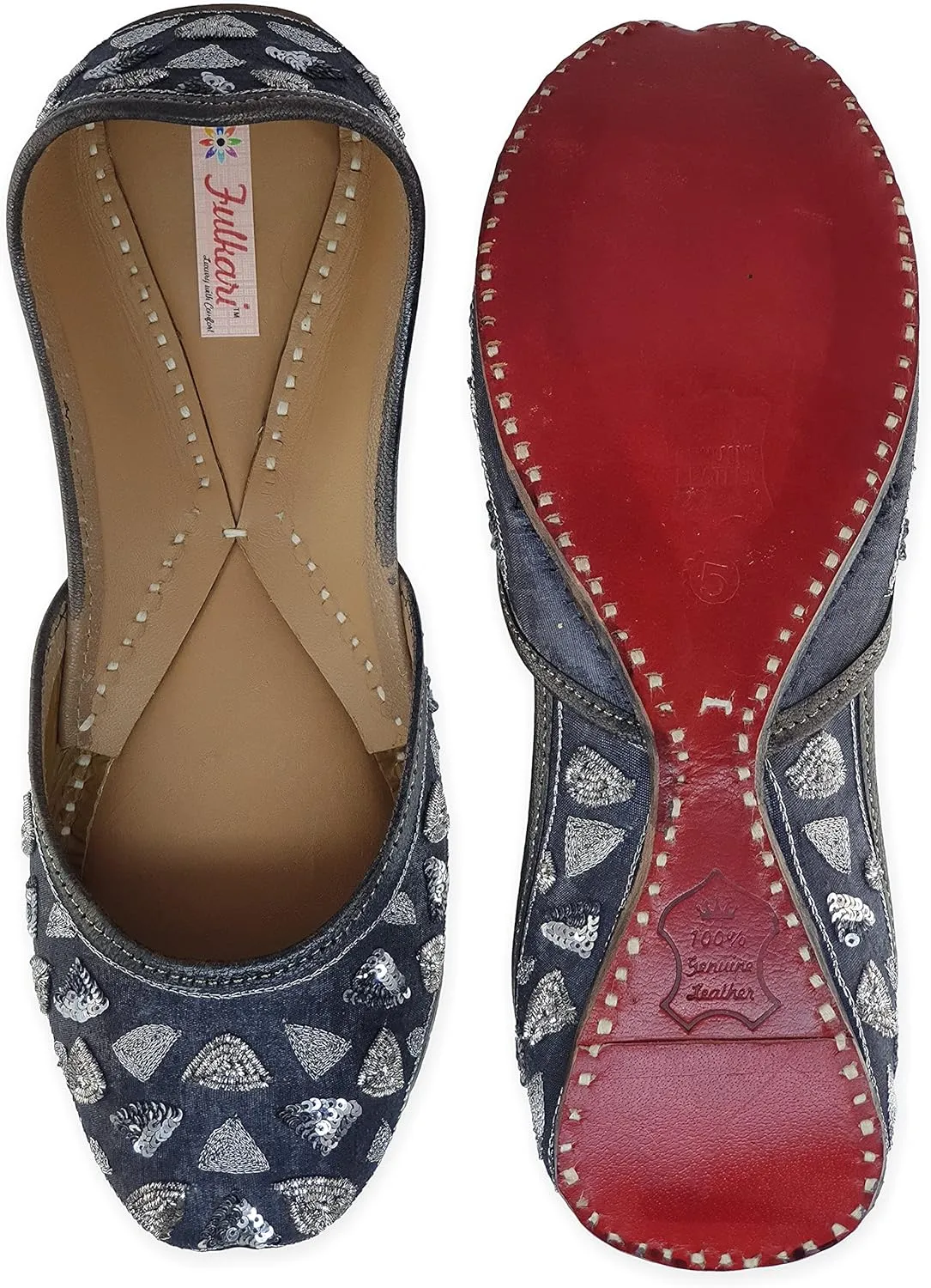 Women's Triangle Gold Genuine Soft Leather Jutis | Bite and Pinch Free Juttis | Punjabi Formal Jutti | Girl's Wedding Flat jooti Ladies Mojari | Bridal Ethnic Flats Juti |