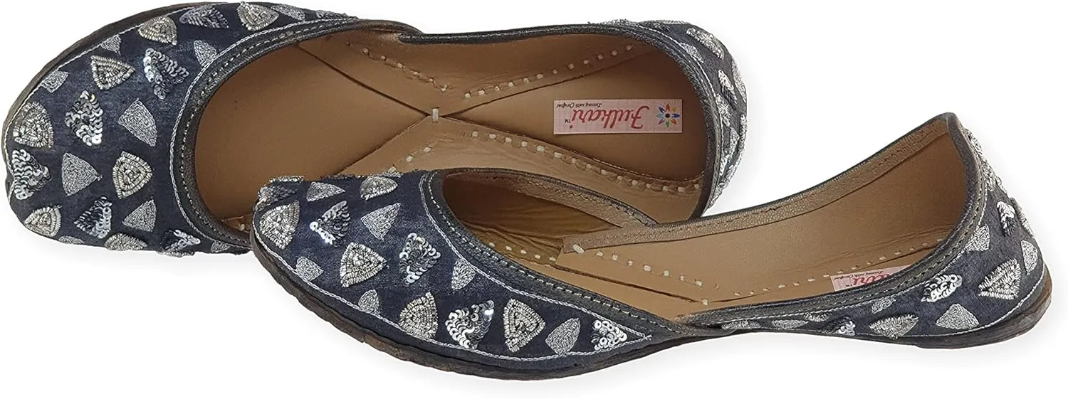 Women's Triangle Gold Genuine Soft Leather Jutis | Bite and Pinch Free Juttis | Punjabi Formal Jutti | Girl's Wedding Flat jooti Ladies Mojari | Bridal Ethnic Flats Juti |