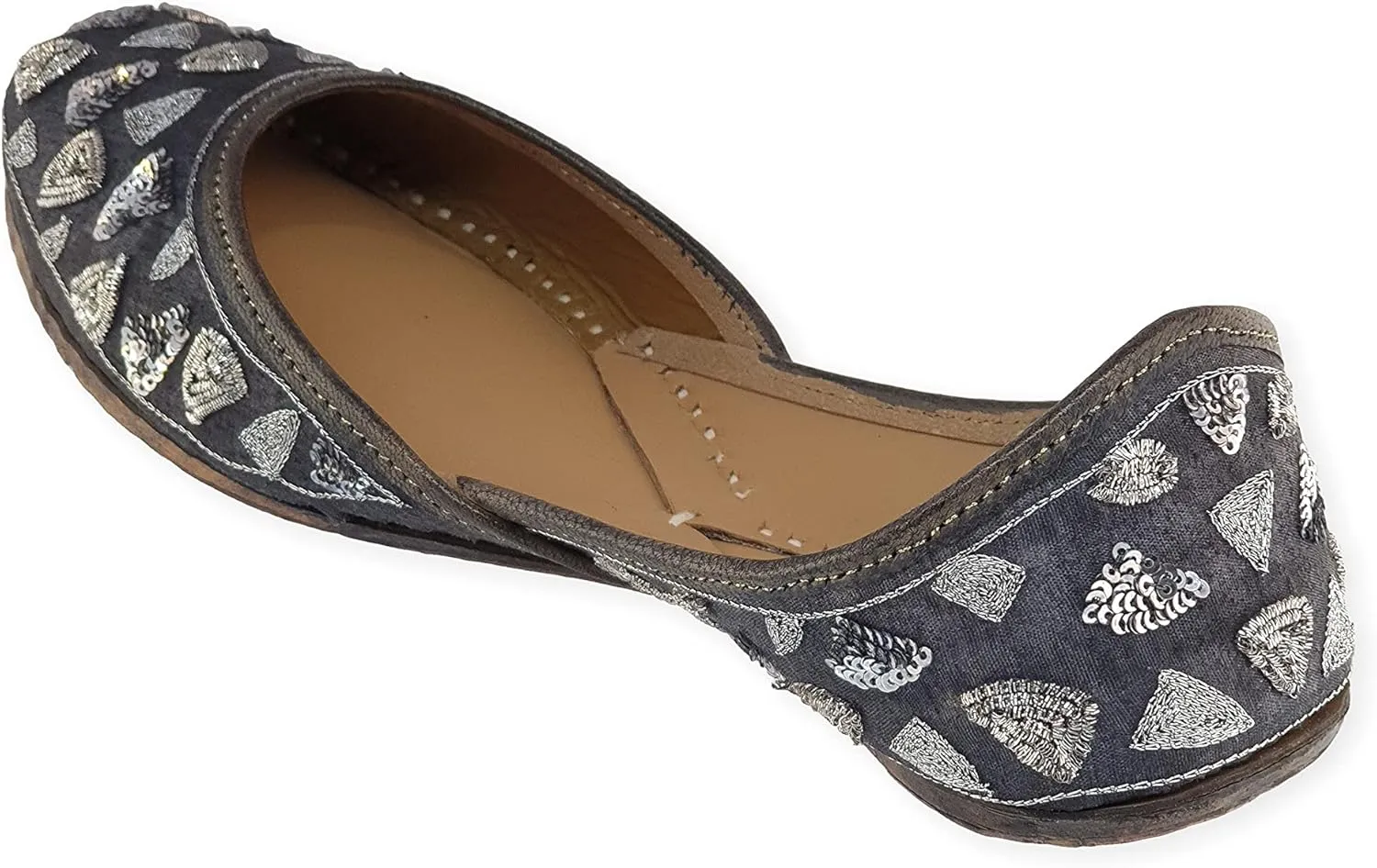 Women's Triangle Gold Genuine Soft Leather Jutis | Bite and Pinch Free Juttis | Punjabi Formal Jutti | Girl's Wedding Flat jooti Ladies Mojari | Bridal Ethnic Flats Juti |