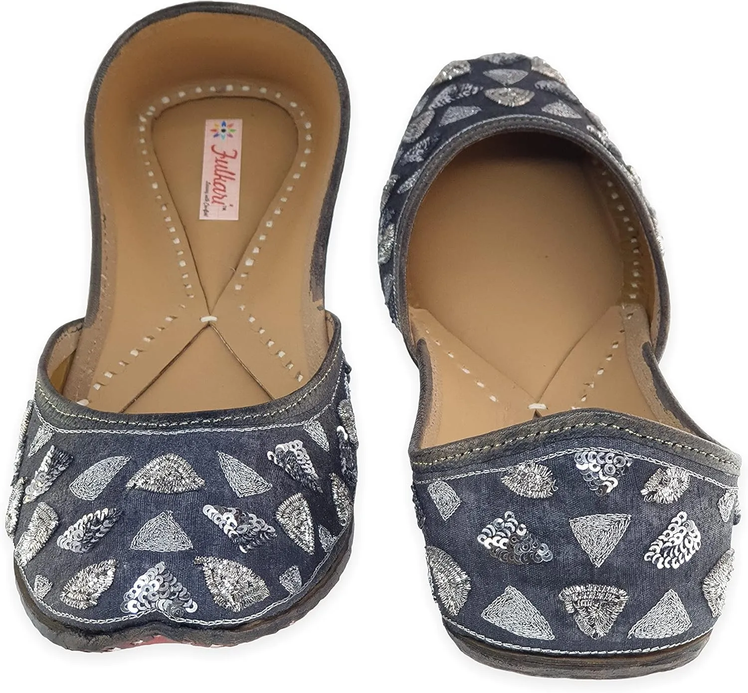 Women's Triangle Gold Genuine Soft Leather Jutis | Bite and Pinch Free Juttis | Punjabi Formal Jutti | Girl's Wedding Flat jooti Ladies Mojari | Bridal Ethnic Flats Juti |