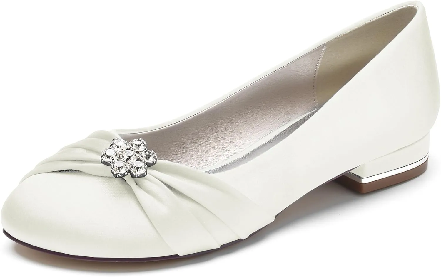 Women's Wedding Shoes Bride Rhinestone Round Toe Wedding Dress Shoes Closed Ballet Flats