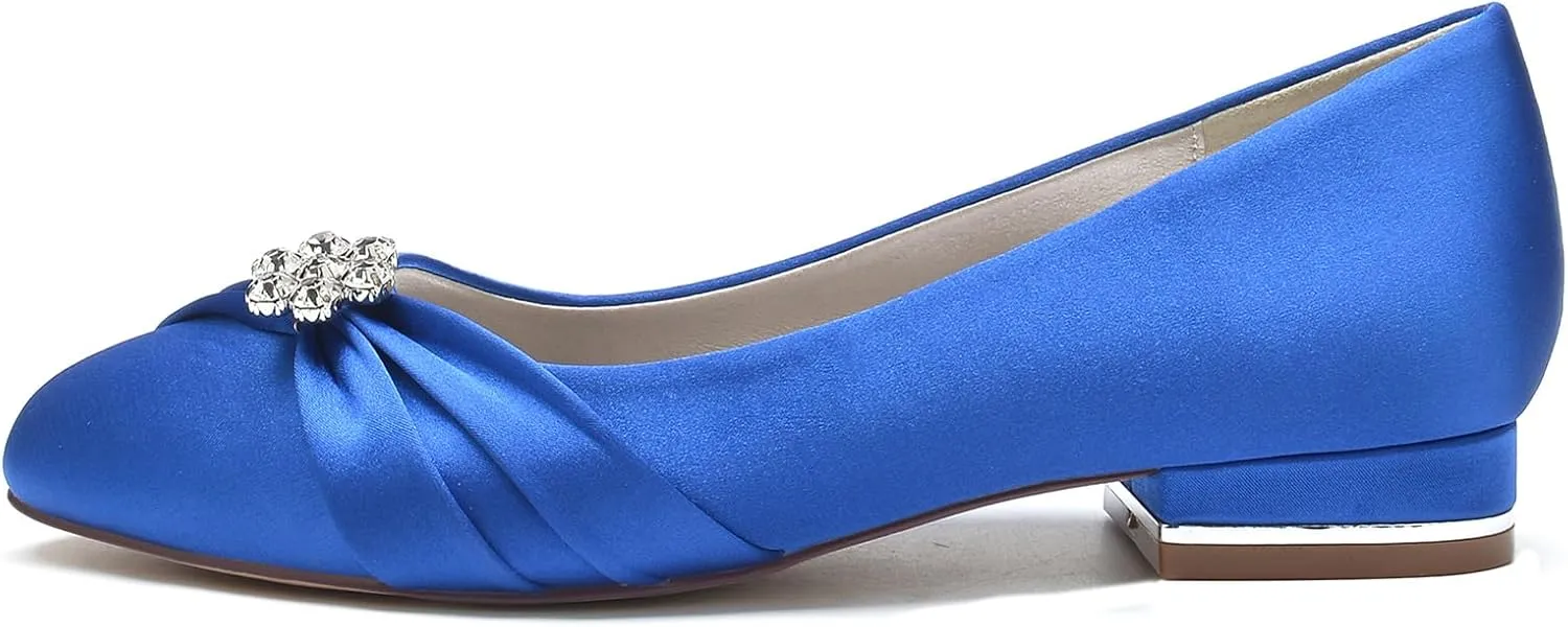 Women's Wedding Shoes Bride Rhinestone Round Toe Wedding Dress Shoes Closed Ballet Flats