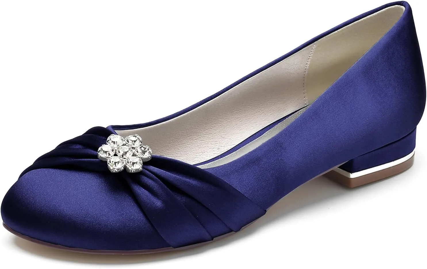 Women's Wedding Shoes Bride Rhinestone Round Toe Wedding Dress Shoes Closed Ballet Flats