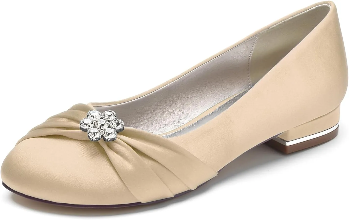 Women's Wedding Shoes Bride Rhinestone Round Toe Wedding Dress Shoes Closed Ballet Flats