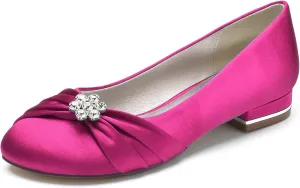 Women's Wedding Shoes Bride Rhinestone Round Toe Wedding Dress Shoes Closed Ballet Flats