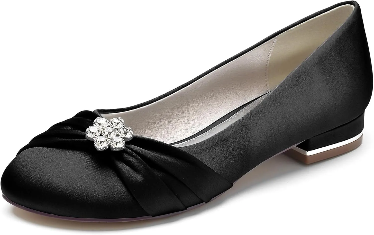 Women's Wedding Shoes Bride Rhinestone Round Toe Wedding Dress Shoes Closed Ballet Flats