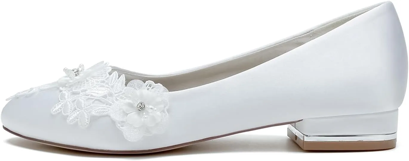 Women's Wedding Shoes Closed Ballet Flat Bride Rhinestone Round Toe Wedding Dress Shoes