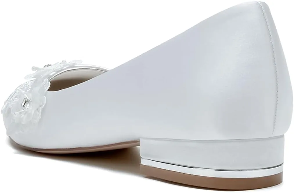 Women's Wedding Shoes Closed Ballet Flat Bride Rhinestone Round Toe Wedding Dress Shoes