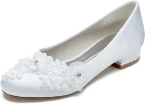 Women's Wedding Shoes Closed Ballet Flat Bride Rhinestone Round Toe Wedding Dress Shoes