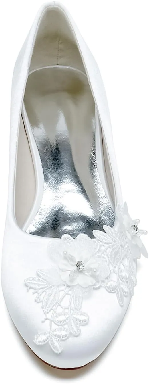 Women's Wedding Shoes Closed Ballet Flat Bride Rhinestone Round Toe Wedding Dress Shoes