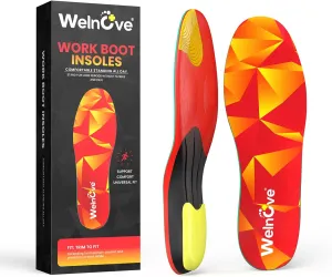 Work Boot Insoles - Anti-Fatigue Inserts with High Arch Support & Triple Shock Absorption, Deep Heel Cup, Non-Slip Toe Grip for Standing All Day, Plantar Fasciitis Insoles for Foot Pain Relief