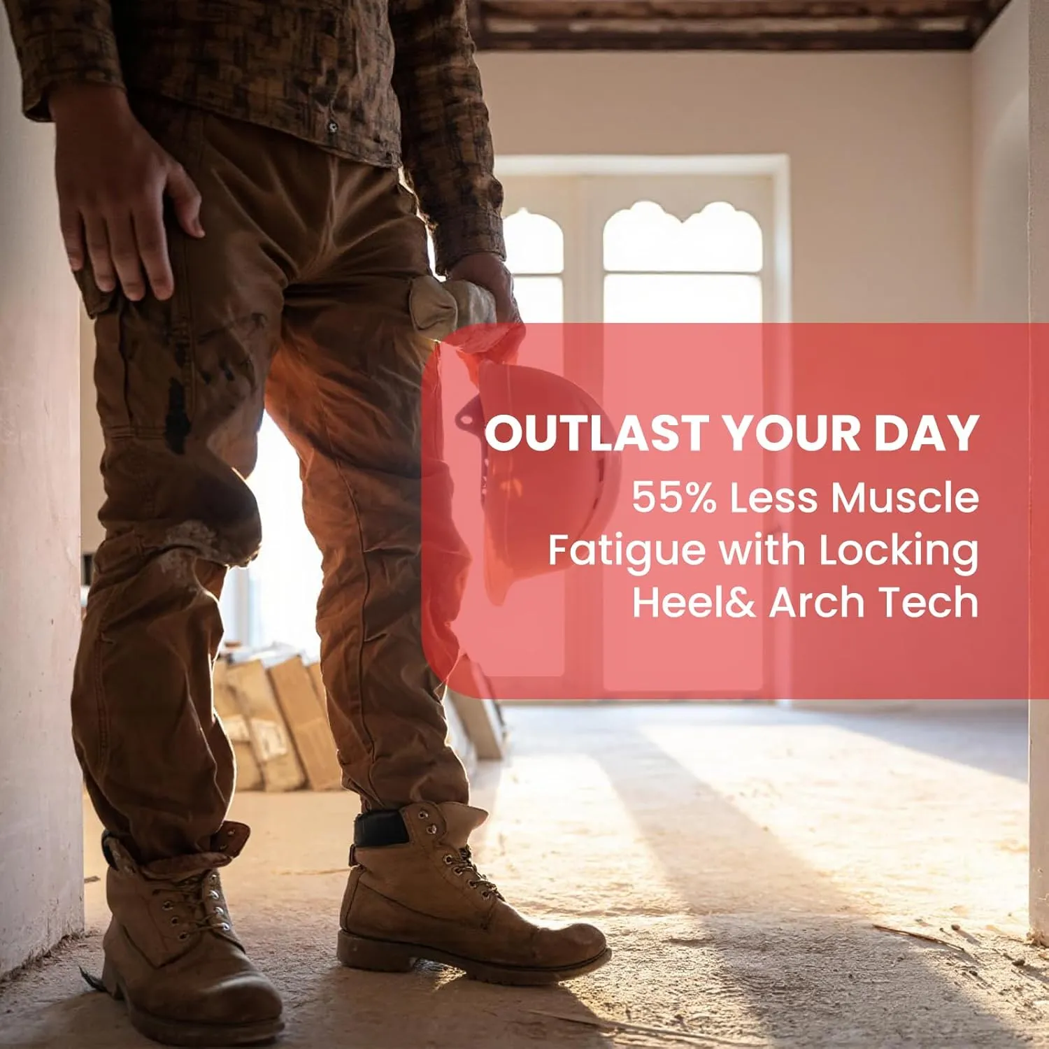 Work Boot Insoles - Anti-Fatigue Inserts with High Arch Support & Triple Shock Absorption, Deep Heel Cup, Non-Slip Toe Grip for Standing All Day, Plantar Fasciitis Insoles for Foot Pain Relief