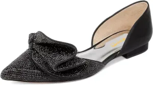 XYD Women Sparkle Pointed Toe Flats D'Orsay Slip On Slides Elegent Folded Bow Silk Satin Wedding Bridal Party Evening Comfort Shoes