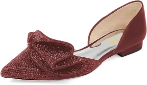 XYD Women Sparkle Pointed Toe Flats D'Orsay Slip On Slides Elegent Folded Bow Silk Satin Wedding Bridal Party Evening Comfort Shoes
