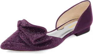 XYD Women Sparkle Pointed Toe Flats D'Orsay Slip On Slides Elegent Folded Bow Silk Satin Wedding Bridal Party Evening Comfort Shoes