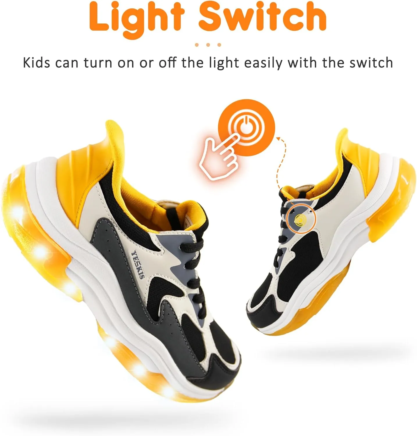 YESKIS Boys Girls Light Up Shoes Kids Lightweight Breathable Mesh Led Flashing Fashion Running Sneakers for Toddler Little Kid