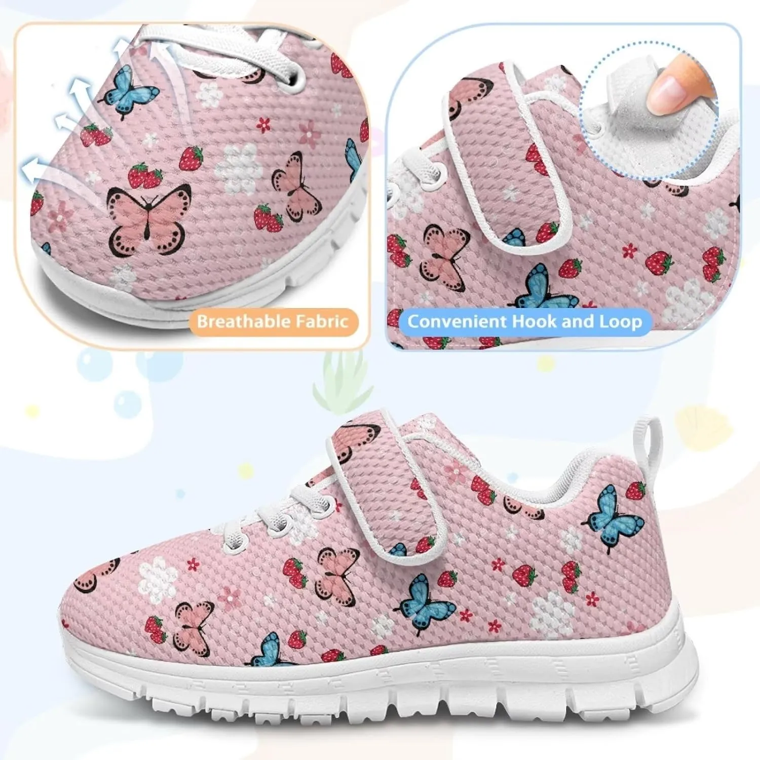 Yzaoxia Unisex Kids Sneakers Hook and Loop Boys Girls Walking Shoes