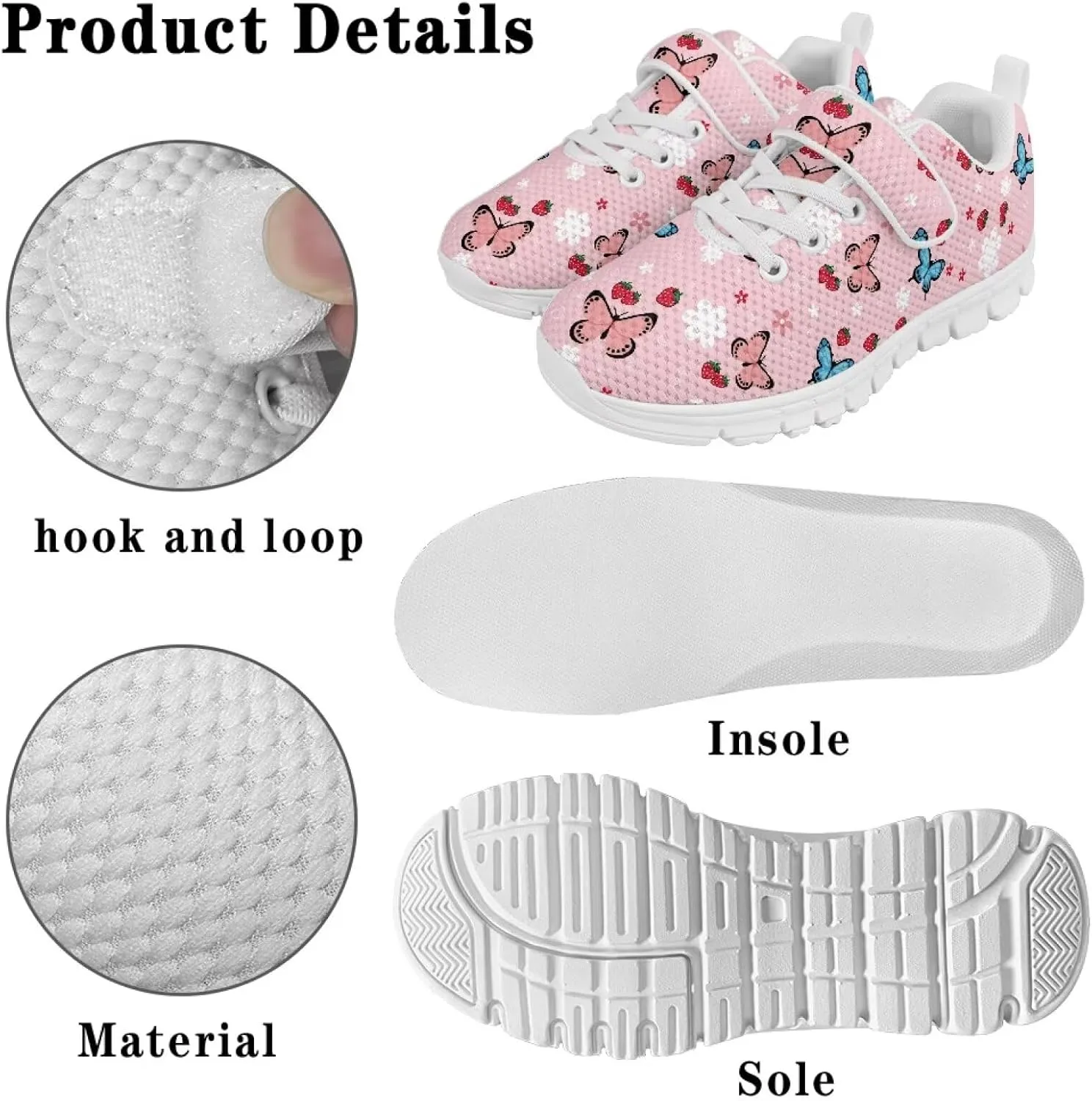 Yzaoxia Unisex Kids Sneakers Hook and Loop Boys Girls Walking Shoes