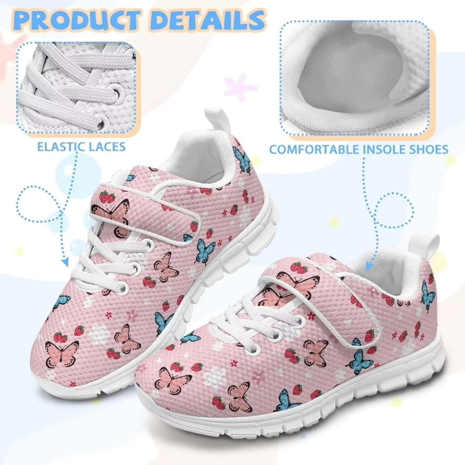 Yzaoxia Unisex Kids Sneakers Hook and Loop Boys Girls Walking Shoes