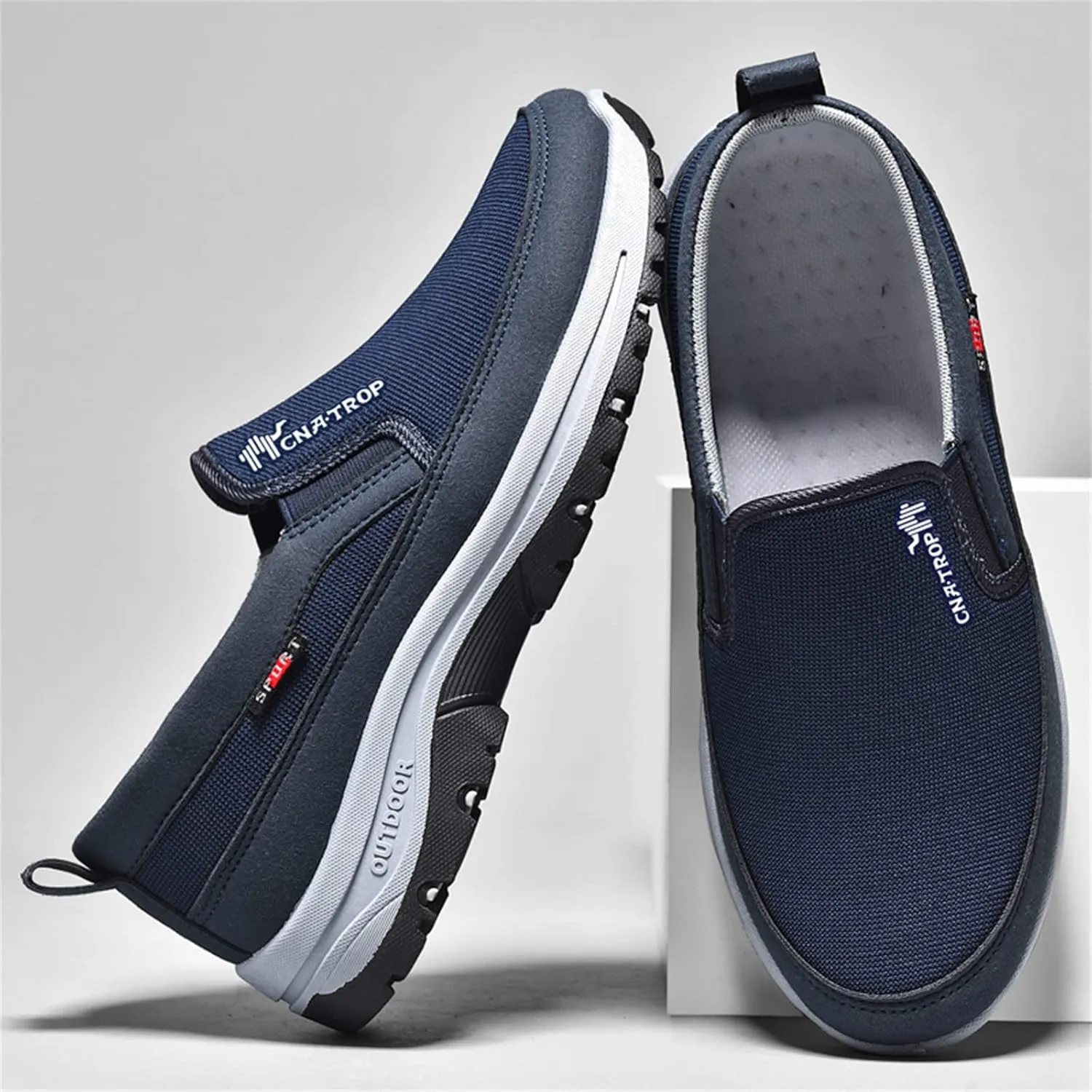 Ztigerz Men's Breathable Mesh Canvas Orthopedic Travel Plimsolls Slip-On Loafers,Comfort Non Slip Outdoor Flats Sneakers Walking Hiking Driving Casual Boat Shoes